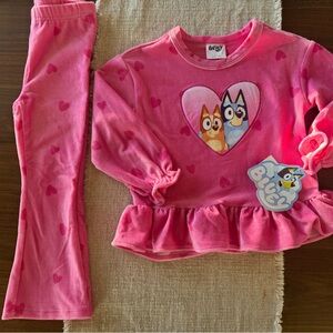 Bluey Girl's Ribbed Velour 2-Piece Top & Pants Set Pink Size 3T NWT